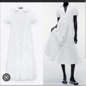 NWT ZARA WHITE LINEN BLEND MIDI SIZE XL